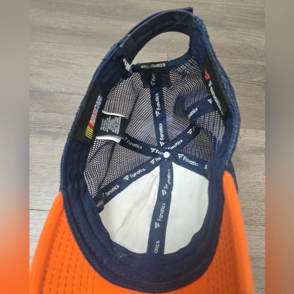 Dinoco Cars Nascar Disney Pixar Kids Velcro Hat Navy Orange Lightly Distressed